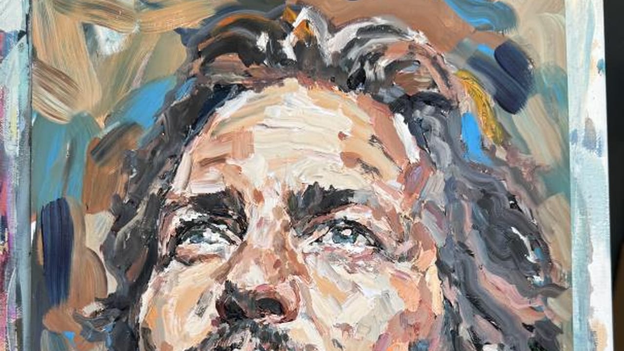 Fã pinta retrato do Eddie em acrílico 13×19 polegadas